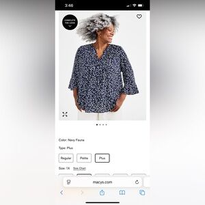 Style & Co. Navy Floral Plus Blouse
